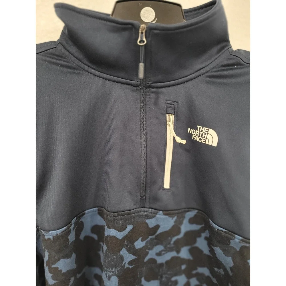 The North Face Mens‎ Quarter Zip Pullover Navy Blue Camo Fleece Lined Large #23